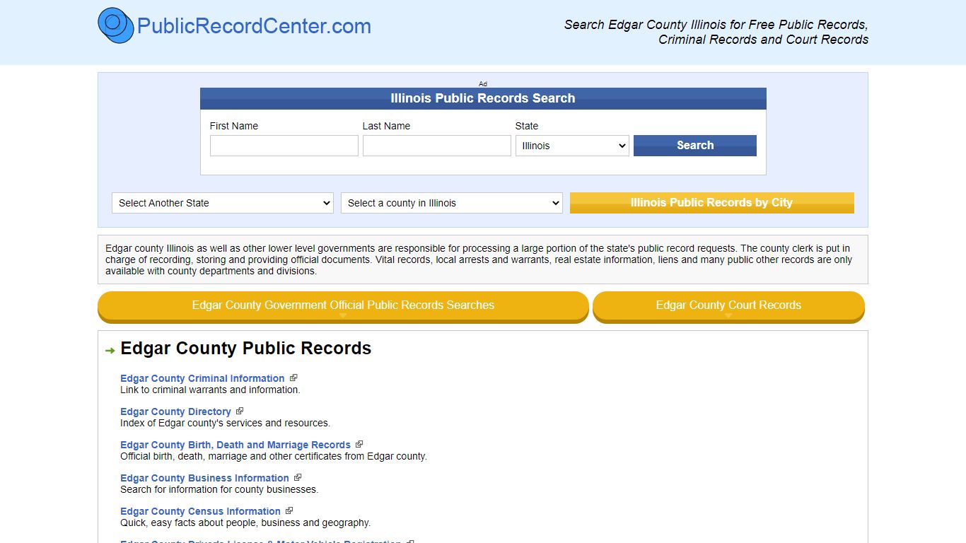 Edgar County Illinois Free Public Records - Court Records - Criminal ...