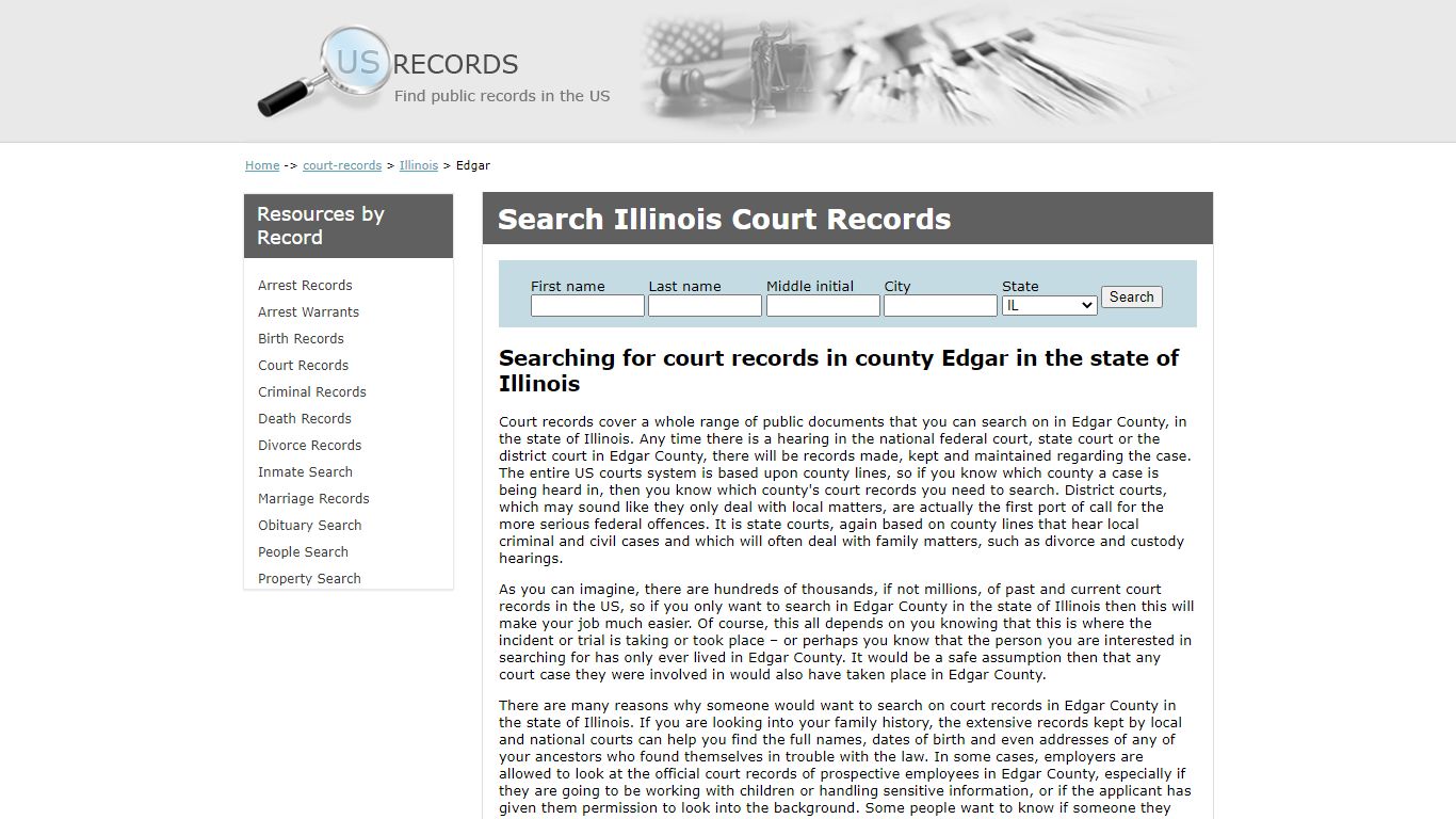 Search Court Records Edgar Illinois | US Records